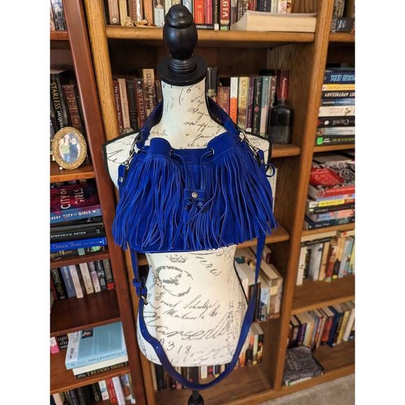 Patricia Nash Handbags - PATRICIA Nash blue suede fringe bucket bag euc